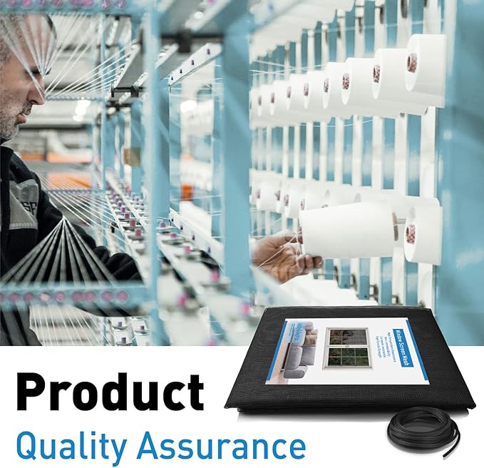 Window Screen Replacement Kit, 48"W × 99"L Durable Polyester Adjustable Screen Mesh with Retainer Spline (32ft) for DIY Project Window Screen Door Screen Replacement & Repair, Black