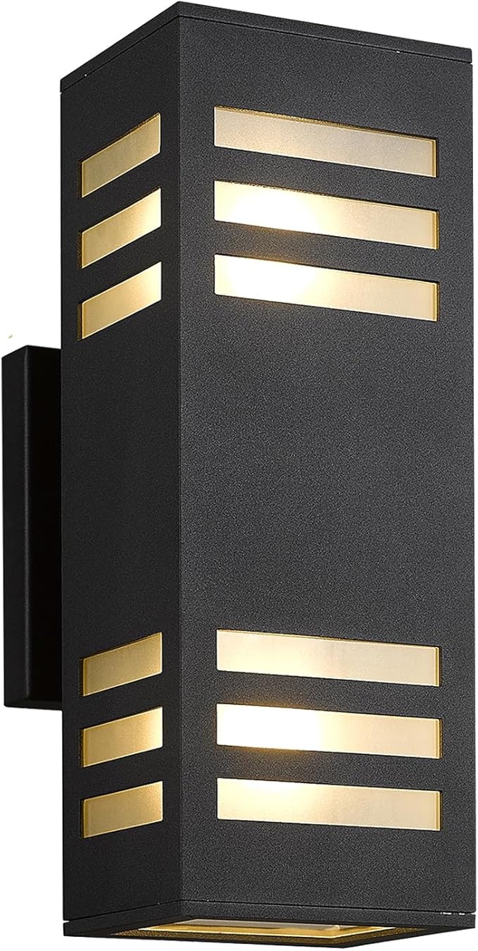 harriet Porch Lights Outdoor Modern - IP64 Waterproof Aluminum and Tempered Glass Cover, 13" Rectangular Up/Down Wall Sconce for Porch, Garage & Patio, Exterior Lighting, Black