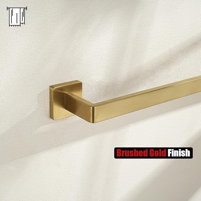 JQK Gold Towel Bar, Rounded Edges 26.41 Inch Towel Rack, 304 Stainless Steel Bathroom Wall Mount, Useable Length 24 Inch, TB250L24-BG