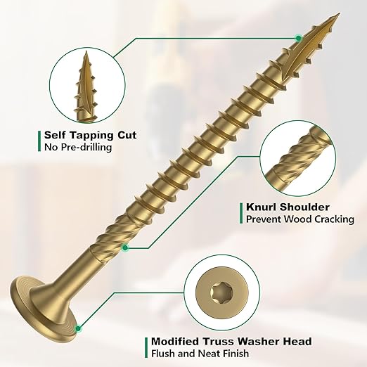 2-7/8 Inch Heavy-Duty Outdoor Wood Screws Assortment Fastener Kit, 150Pcs Star Drive Deck Screws, Rust Resistant Timber Screws for Timber/Log/Landscaping Wood (#14 x 2-7/8" Tan)