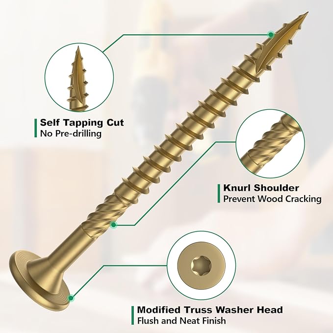 10 Inch Heavy-Duty Outdoor Deck Screws, 150Pcs Star Drive Decking Wood Screws, Rust Resistant Timber Screws for Timber/Log/Landscaping Wood (#14 x 10 Tan)