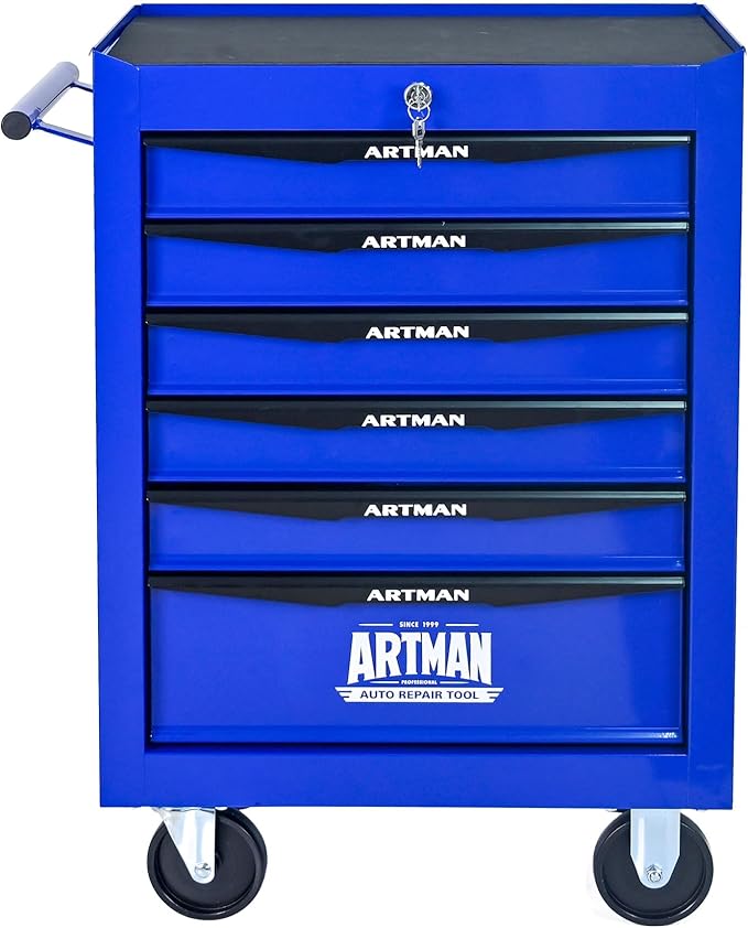 6-Drawer Steel Rolling Tool Cart with Wheels & Handle, Heavy-Duty Tool Chest Storage Cabinet for Garage and Workshop