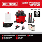 CRAFTSMAN CMXEVBE17595 16 Gallon 6.5 Peak HP Wet/Dry Vac, Heavy-Duty Shop Vacuum with Attachments and Additional General Purpose Filter