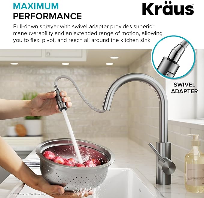 KRAUS Oletto Single Handle Pull Down Kitchen Faucet with QuickDock Top Mount Installation Assembly in Chrome, KPF-2620CH