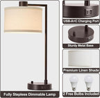 Luvkczc Table Lamp for Bedroom Set of 2 with USB C+A Ports - Fully Stepless Dimmable Bedside Lamp with Linen Lampshade - Contemporary Lamp for Living Room Reading Office, 2 Bulbs Included (Red Brown)