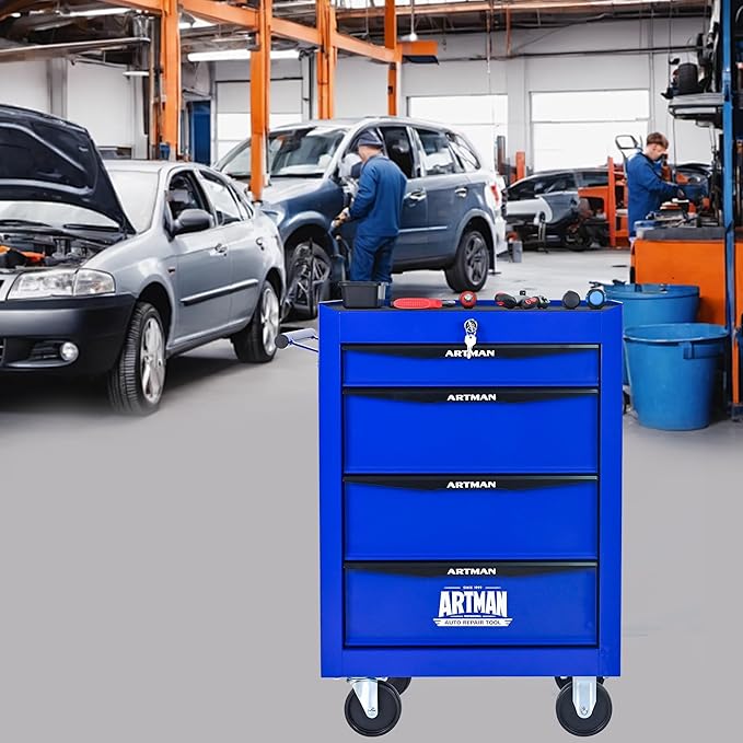 4-Drawer Steel Rolling Tool Cart with Wheels & Handle, Heavy-Duty Tool Chest Storage Cabinet for Garage and Workshop