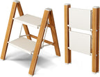 Taranta 2 Step Ladder,Aluminum Lightweight Folding 2 Step Stool with Anti-Slip Wide Pedal, 330lbs Capacity Step Ladder for Household,Kitchen,Office - White Woodgrain