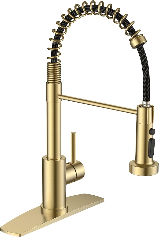 FORIOUS Kitchen Faucets with Sprayer, Stainless Steel Bar Sink Faucet Single Handle with Deck Plate, Commercial Pull Out Faucet for Kitchen Sink, Marine Boat Deck, Laundry Bar RV Camper