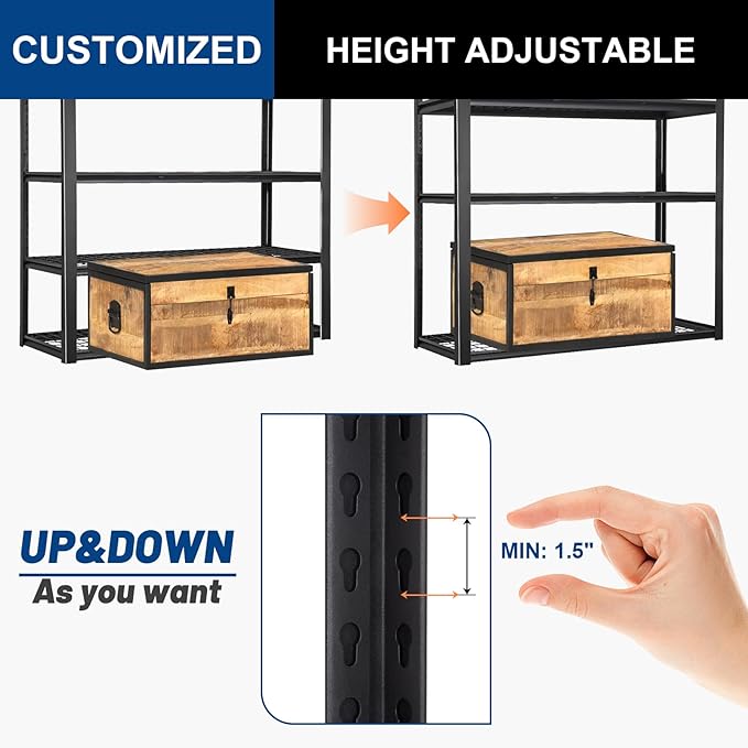 BILT HARD 4-Tier Metal Garage Storage Shelves, 46" W x 24" D x 72" H Industrial Heavy Duty Garage Shelving with Adjustable Shelf, Steel Utility Shelves for Warehouse, Workshop, Basement