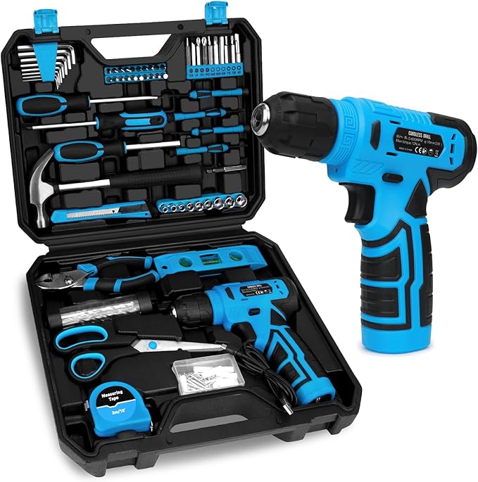 139-Piece Tool Set - Tool Kit with 8V Cordless Drill Driver in ToolBox Storage Case, General Household Drill Set for Home Repairs, Handyman, DIY Projects