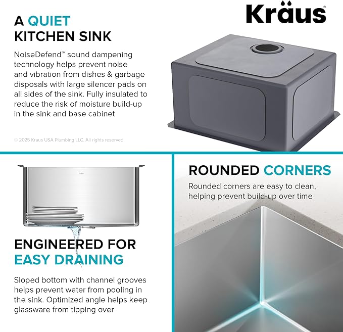 KRAUS Standard PRO 23-Inch 16 Gauge Undermount Single Bowl Stainless Steel Kitchen Sink, KHU101-23