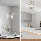 Brushed Nickel Chandelier 6-Light, Dining Room Light Fixture Geometric Metal Modern Chandelier Lighting for Kitchen Island Living Room Entryway, 20 Inch Pendant Lighting Hanging Ceiling Lamp