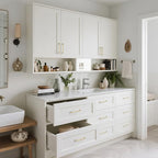 5 Pack 5 Inch(128mm) Hole Center Modern Brushed Gold Cabinet Pull Handle Timeless Vanity Drawer Pull Handle Classic Cabinet Hardware for Kitchen Dresser Bathroom, Screws Included, B-Gold(5x5)