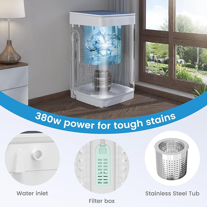 VCJ Portable Washing Machine, 20 Lbs Full-Automatic Portable Washer with 7 Wash Cycles, LED Display, Electric Laundry Machine for Apartment, RVs, Dorms