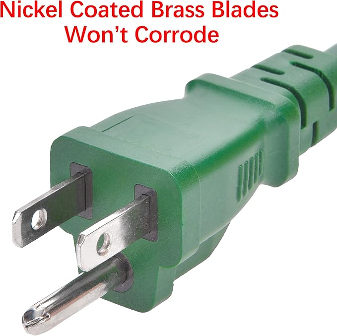 Clear Power 25ft 16/3 SJTW Green Landscape Extension Cord w/3 Inline outlets & Outlet Covers, for Christmas Lights and Holiday Decorations, CP10225