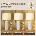 23.5" Ceramic Table Lamp Set of 2, Table Lamps for Living Room, Bedside Lamps with 3-Way Dimmable Bulb, Lamps for Night Stands with Linen Shade, Farmhouse Lamp with Rotary Switch (Bulb Included)
