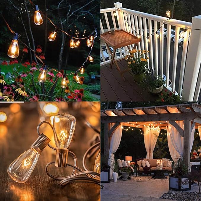 Abeja 10-Pack Edison Replacement Light Bulbs,7-Watt E12 Candelabra Base ST38 Replacement Clear Glass Light Bulbs for Outdoor Patio String Lights, Warm White