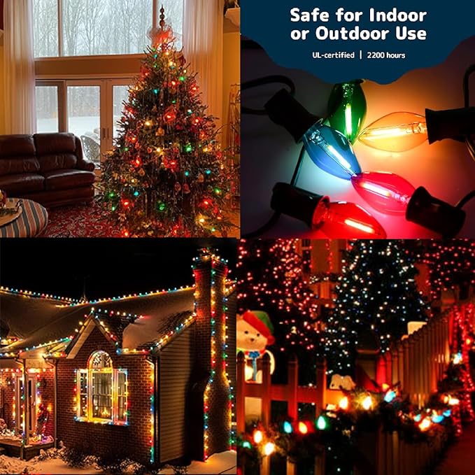 10 Pack Christmas Replacement Multicolour Bulbs,Outdoor Individual LED Bulbs for Events, Holiday Parties, Patios C7/E12 Candelabra Base,Shatterproof Plastic