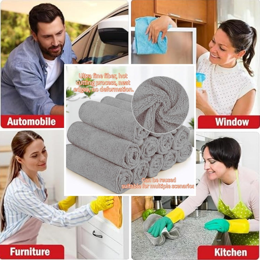 11x11 Inch Slim Microfiber Cleaning Cloths, 30-Pack - Flexible for Tight Spaces (Car Vents/Glass Edges), Lightweight & Scratch-Free, Washable for Kitchen/Bathroom/Car (Grey)