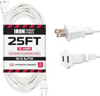 Iron Forge Cable 2 Prong Outdoor Extension Cord 25 ft, 16/2 SJTW 25 Foot White Extension Cord, Weatherproof - Great for Outdoor Lights, Deck, Patio