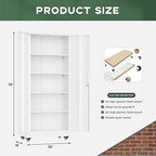 Greenvelly White Metal Storage Cabinet with Wheels, 73" Steel Garage Rolling Cabinet with Doors and 4 Shelves, Tall Locking Cabinets Tool Lockable Storage Cabinets for Basement, Pantry, Home Office