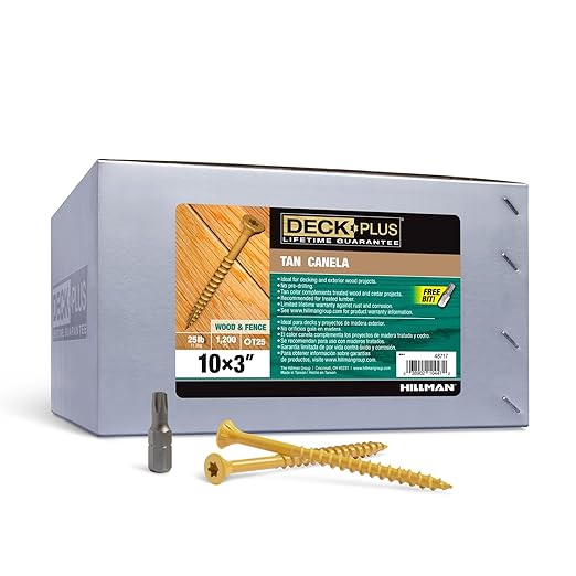 Deck Plus 3 Inch Epoxy Coated Exterior Wood and Fence Screws #10 x 3 Torx/Star Drive Included Coarse Thread, Outdoor Rust Resistant Decking Screw, Tan, 25lb Box, 1500 Pieces | 48717