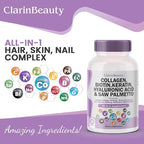 100% Natural Collagen Pills 1000mg Biotin 10000mcg Keratin Saw Palmetto 2500mg Hyaluronic Acid & Pumpkin Seed with Vitamin C and Vitamin E