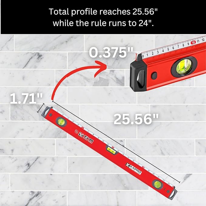 Kapro - 770 Exodus Professional Box Level - With 45° Vial & Ruler - For Leveling, Measuring, Marking, and Cutting - Features 3 Vials, Precise Straightedge, and Wall-Grip - 24 Inch