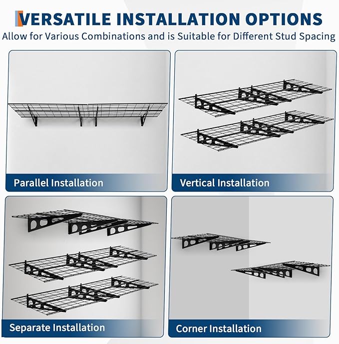 GarveeHome 2 Pack 2x6 ft Garage Storage Shelving Wall Mounted, 24 in-by-72 in 1600 LBS Heavy Duty Sturdy Storage Shelves, Wall Shelves Folding Storage Garage Organization for Warehouse, Laundry