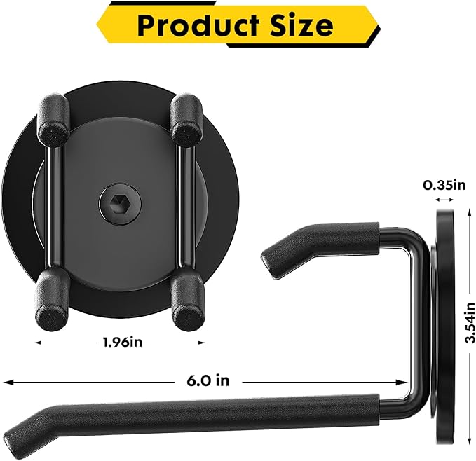 Strong Magnetic Hooks Heavy Duty - 4 Pack Rare Earth Magnets for Garage Utility Storage 20lb Hold | Hang Ladder, Power Tools, Toolbox, Shovel, Broom, Extension Cord (E-Blackpro 4)