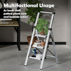 Taranta 3 Step Ladder, Portable Folding Ladder with Wide Pedal, Lightweight Aluminum Step Stool with Convenient Handgrip, 330 lbs Capacity Stepladder for Home, Office - Silver