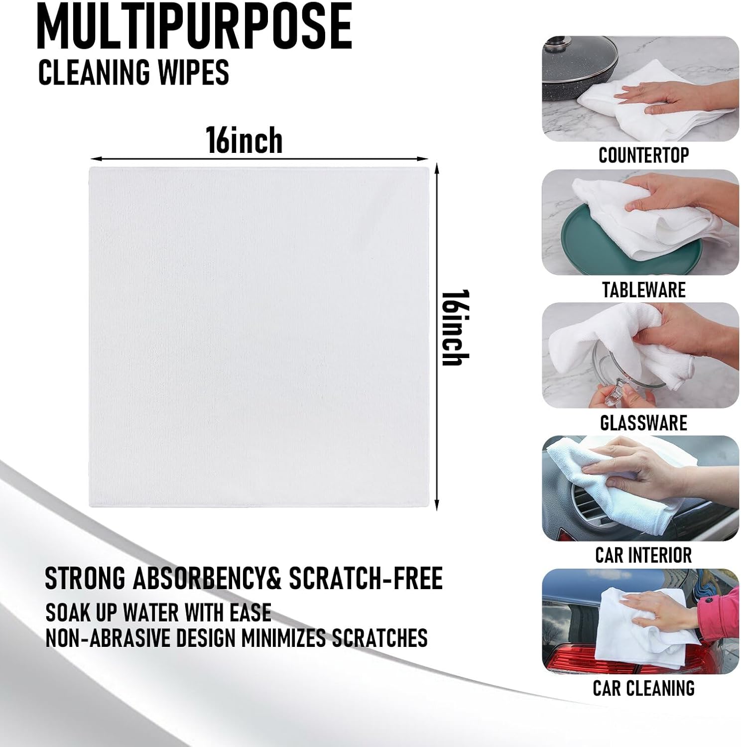 Tricol Clean Microfiber Cleaning Cloth, 16in*16in, 12 Pack Ultra-Thick Cleaning Rags, Super Absorbent, Lint Free & Streak Free Cleaning Towels for Car, House, Kitchen, Office