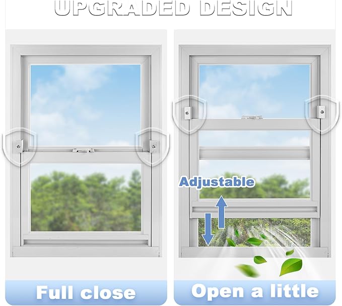 8 Sets Sliding Window Locks for Up and Down Windows,Easy to Install Vertical & Horizontal Window Security Locks,Adjustable Aluminum Window Stopper Lock