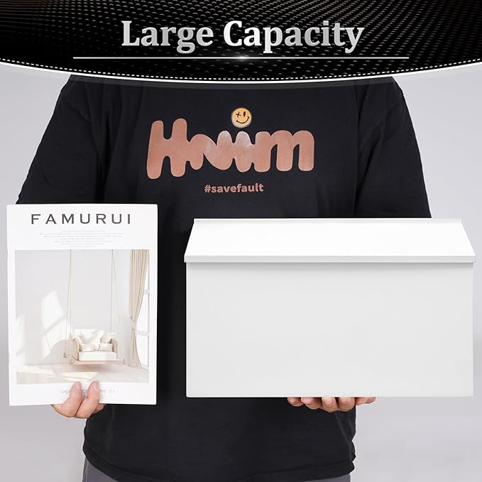 Dalmbox Wall-Mount Mailbox Large Mailbox for Post Rust-Proof Galvanized Steel Box for Outside or Townhouse Horizontal Style, White, 15.7” x 4.3” x 9.4”