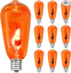 Halloween Orange Flicker Flame Light Bulbs, ST40 Replacement Bulbs with Realistic Orange Red Flame Edison Bulbs for Christmas Outdoor Indoor String Lights, 1 Watt E17 Intermediate Base, 10 Pack