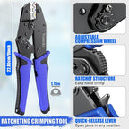 Crimping Tool Set 6PCS - Ratchet Wire Crimping Tool for Heat Shrink,Insulated Nylon,Non-Insulated,wire ferrules,Open Barrel Terminals,Solar Connectors - Crimper with 6 Interchangeable Die