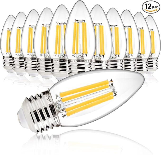ALAMPEVER 800LM Super Bright Dimmable LED Light Bulb, E26 LED Bulb 100 Watt Equivalent, B11 5000K Daylight White LED Candelabra Bulb, 5.5W, 12 Pack
