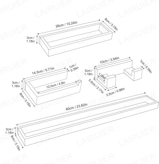 Lairuier 4-Piece Bath Towel Bar Set, Matte Black Bathroom Hardware Set Including Towel Bar,Towel Holder, Toilet Paper Holder, Towel Hook,Stainless Steel Bathroom Hardware Accessories Set