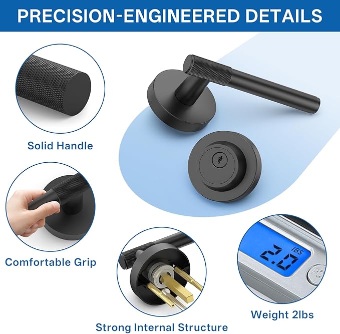 Amerdeco Front Door Lock Set with Double Cylinder Deadbolt, Black Exterior Entry Door Lever, Heavy Duty Entry Door Locksets for Left or Right Hand Exterior Door（Black 2 Pack）