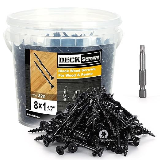 Deck Screws #8X1-1/2’’, T25 Star Torx Drive Flat Head Wood Screws, Black, 5lb