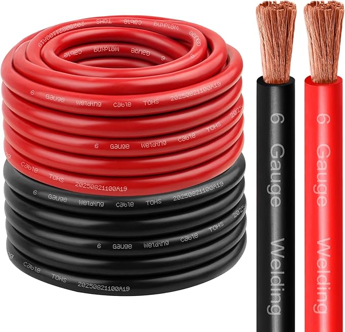 6 Gauge Battery Cable Copper Wire, 30FT Red+30FT Black 6 AWG Welding Cable Standard USA OFC Wire for Automotive, Battery, Solar, Marine and Generator