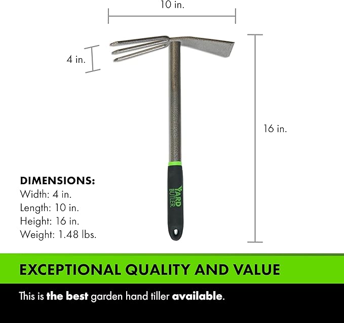 Yard Butler Terra Garden Hand Tools - Weeding Hand Tiller Tool for Efficient Gardening - Weed Remover Tool for Lawn & Garden Care - Durable Gardening Accessory, Tiller