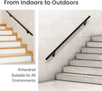 Meranti Aluminum Handrail for Indoor or Outdoor Steps and Stairs – Hand Rails for Elderly – DIY Complete Stair Railing Kit (AHR, Black Textured, 8' Length)