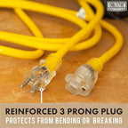 12 Gauge Outdoor Extension Cord 6 ft, 12/3 Heavy Duty Extension Cord 3 Prong Lighted End 6 Foot, SJTW Weatherproof Industrial Electrical Cable for Major Appliances, Proudly American Brand