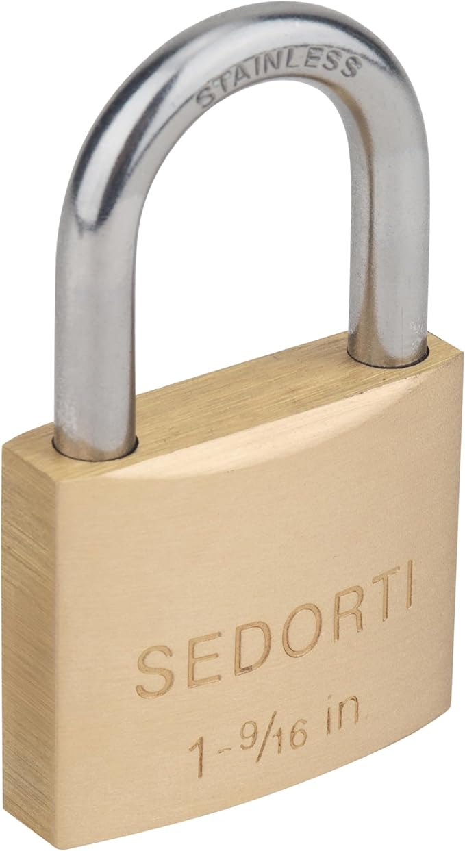 Weatherproof Padlock with Stainless Steel 304 Short Shackle and Solid Brass Body, 1-9/16 in. Wide, 12 Padlocks Keyed Alike, Marine Grade Rustproof Lock for Outdoors Use