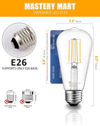 MASTERY MART 10 Pack Vintage Edison Bulbs, E26 Led Bulb 5.5W Equivalent to 60W, Dimmable, 2700K Soft White, High Brightness Antique ST19, Clear Glass