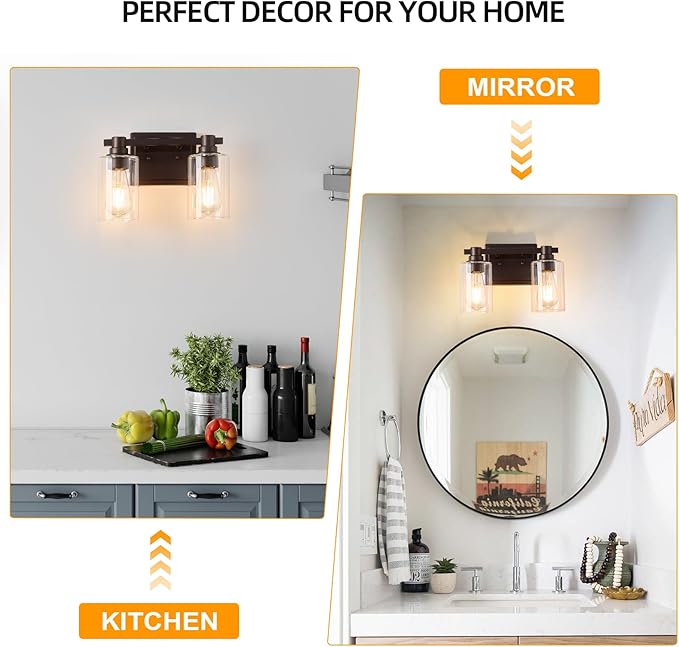 2 Lights Bathroom Lighting Fixtures Over Mirror Oil Rubbed Bronze Bathroom Vanity Light Fixture Farmhouse Vanity Light Vintage for Bedroom Living Room Hallway