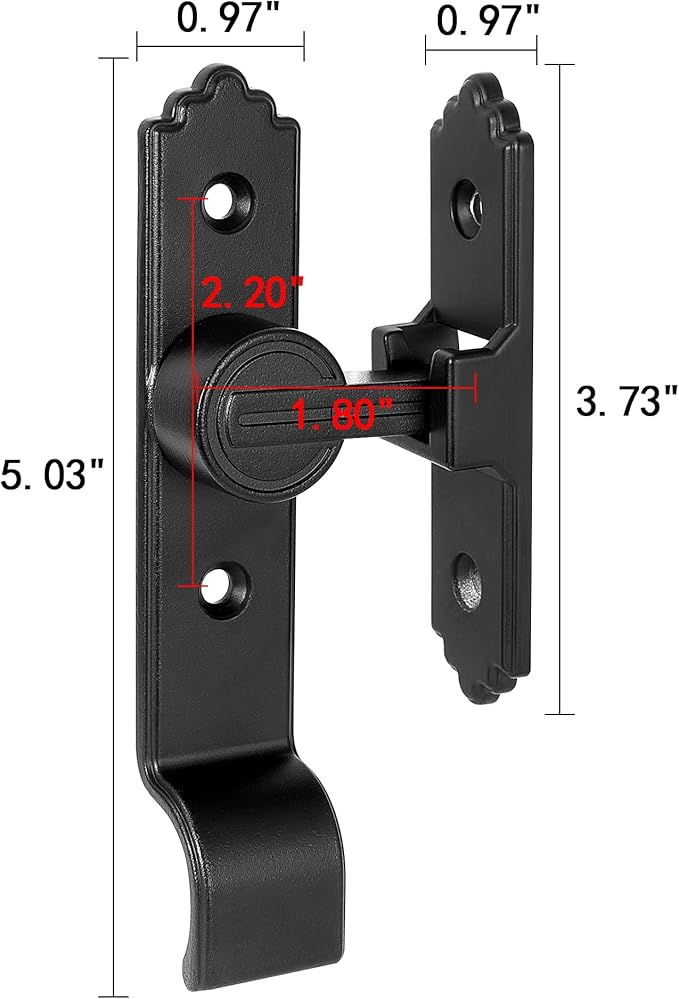 2 Packs 90 Degree Black Barn Door Lock, Flip Gate Latch with Handle, Heavy Sliding Door Latches, Door Security Sliding Latch Lock for Cabinets, Bathroom, Garden, Window, Garage