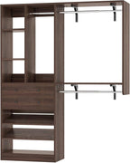Closet System - 5FT Small Closet System with Drawers, 60" Closet Organizer System with Reversible Hanging Shelving, Closet Systems for Small/Walk-in Closets, Black Walnut