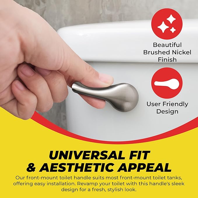 Qualihome Front Mount Brushed Nickel Toilet Handle Replacement Kit with 2 Inch Universal Toilet Flapper Replacement Kit and Stainless Steel Toilet Flapper Chain